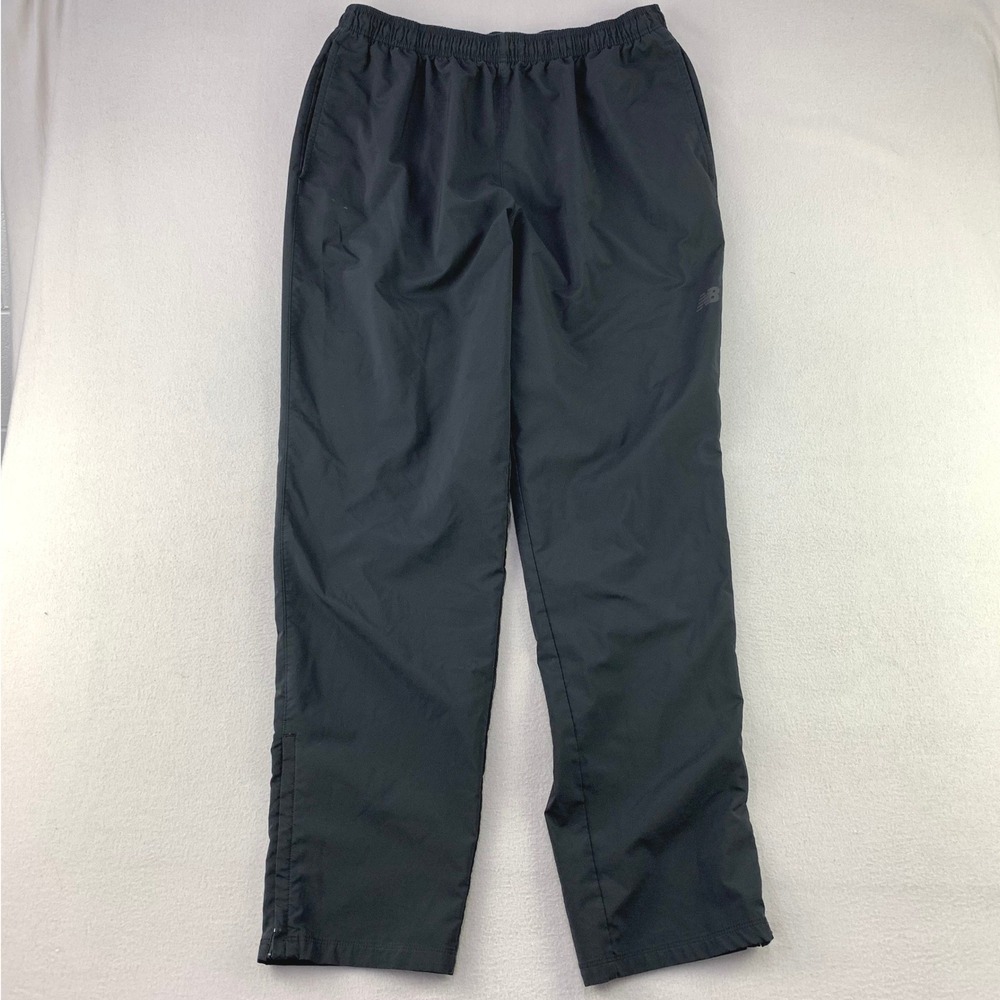 New Balance Track Pants Mens L Black Athletic Windbreaker Ankle Zip Gym Workout